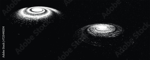 Spiral galaxy in space. Futuristic landscape, with noise texture . Night landscape .Vector illustration