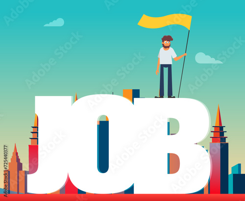 Flat vector illustration, job search, recruitment, workgroup, freelance, web graphic design