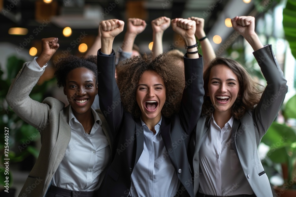 Excited business team celebrating good news. Excited business team celebrating good news.
