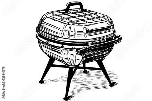 Retro barbecue grill hand drawn ink sketch.  Engraved vector illustration.