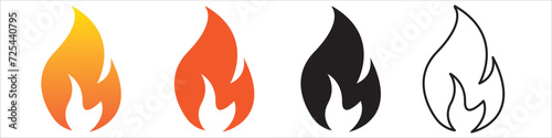 Flames icons. Flame silhouettes isolated in white background. Black firing icons, warning symbols set of 4 different catagory. Burning vector eps 10.