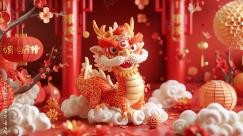 Happy Chinese new year, cute little Chinese dragon, the year of the dragon.