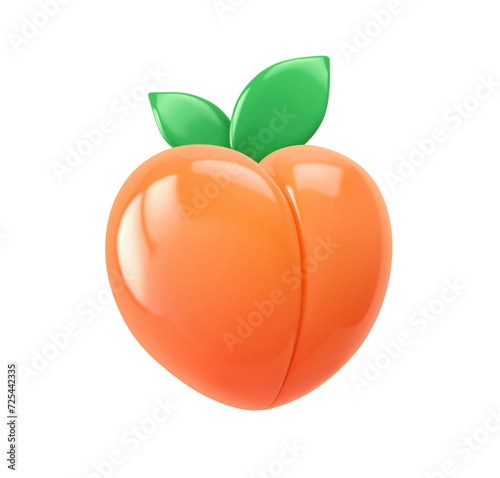 Heart shaped peach isolated on white. Emoji icon. Clipping path included