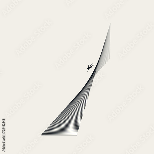 Business man falling off corporate ladder, minimal illustration. Symbol of failure, collapse. Vector concept.