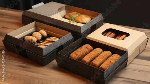 Three boxes of different kinds of food on table. Versatile image suitable for food and nutrition concepts