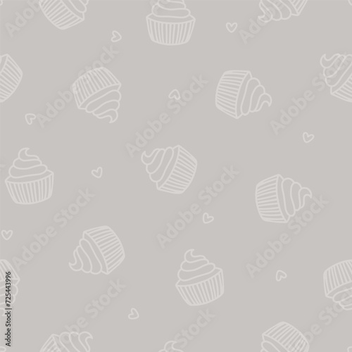 Grey seamless pattern with cupcakes