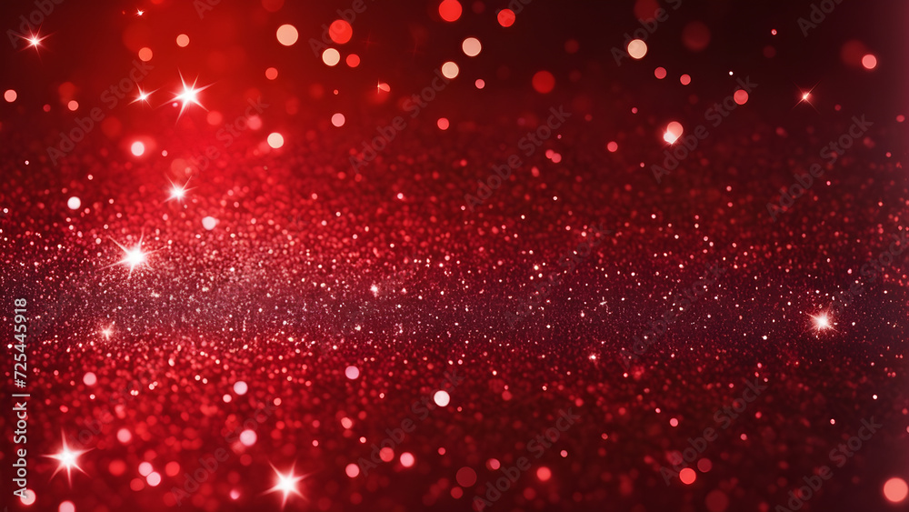 red glitter background with stars festive glowing blurred texture