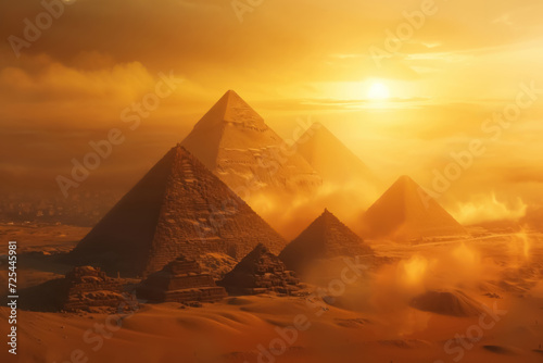  A hidden valley with pyramids  Ancient egypt. desert landscape. Egyptian fantasy scenery. 