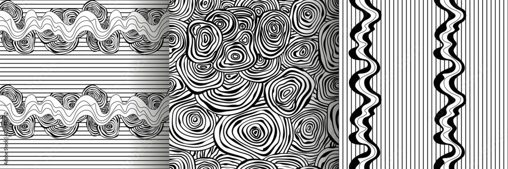 Abstract organic squiggly lines texture circles seamless patterns vector backgrounds set. Modern trendy creative memphis, biological irregular patterns design Abstract organic squiggly lines texture circles seamless patterns vector backgrounds set. Modern trendy creative memphis, biological irregular patterns design