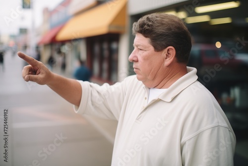 person asking directions from a local, using hand gestures