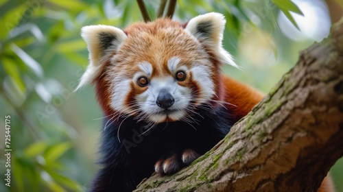Captivating Macro Shot of Red Panda on Tree Branch. © Demo