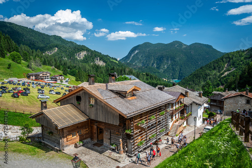 
Sauris, pearl of Carnia. Ancient village with wooden and stone houses. photo