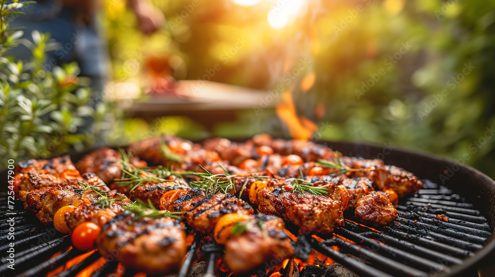 Family and Friends Enjoying a Picnic Barbecue Grill in the Garden on a Summer Day Fun Moments with Blurred Background Family and Friends Enjoying a Picnic Barbecue Grill in the Garden on a Summer Day Fun Moments with Blurred Background