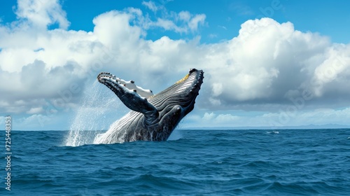 Stunning Shot of a Majestic Humpback Whale Leaping in the Ocean AI Generated