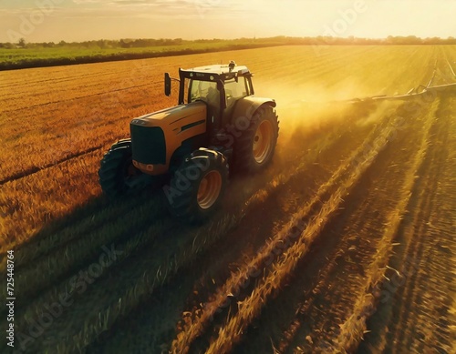 tractor in a field at sunset 2