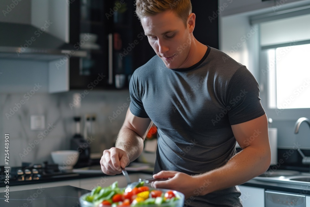 interview with athlete cooking in kitchen, showing diet interview with athlete cooking in kitchen, showing diet