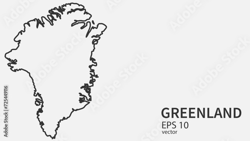 Vector line map of Greenland. Vector design isolated on white background.	

