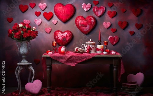 Table on hearts background Saint Valen © Елизавета Борисова