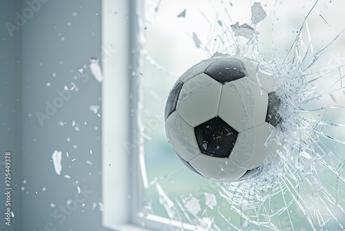 A soccer ball smashed a window pane at school. photo