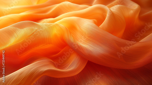 Abstract Orange Background with Large-Weave Fabric Draped in Wavelike Patterns, Viewed from Above, Creating a Visually Pleasing Composition with Textural Intricacy
