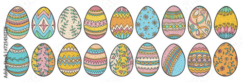 Easter eggs doodle set. Spring holiday symbol. Egg ornament sketch. Hand drawn retro style easter doodles. Easter eggs ornament sketch.