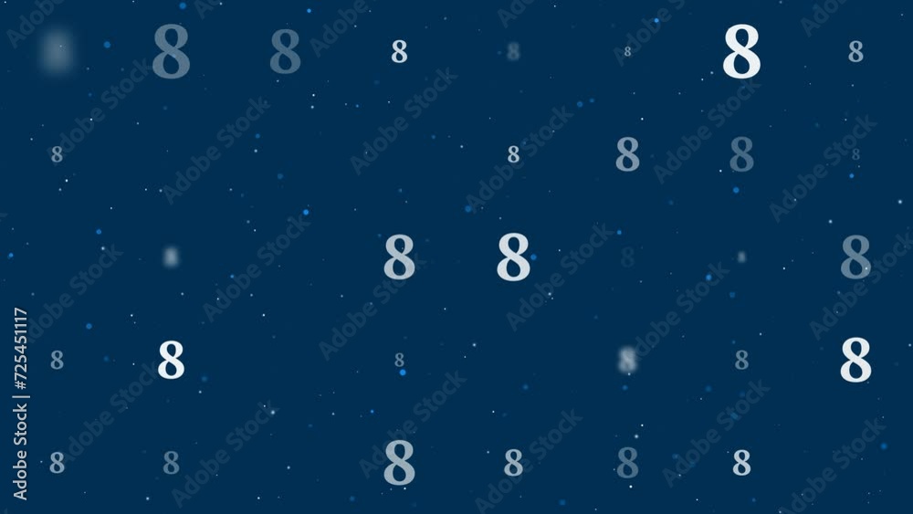 Template animation of evenly spaced number eight symbols of different sizes and opacity. Animation of transparency and size. Seamless looped 4k animation on dark blue background with stars Template animation of evenly spaced number eight symbols of different sizes and opacity. Animation of transparency and size. Seamless looped 4k animation on dark blue background with stars