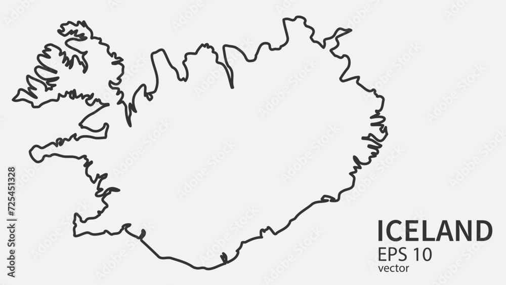 Vector line map of Iceland. Vector design isolated on white background.	

