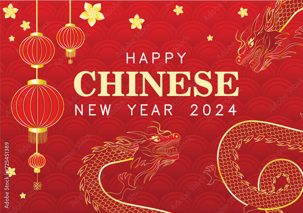 Fototapeta premium Vector Pamphlet Pamflet Chinese New Year Celebration Lunar Dragon Design 2024