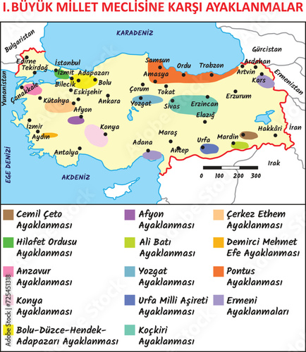 1. Revolts and uprisings against the Turkish Grand National Assembly.Translate: Cemil Çeto, Caliphate, Anzavur, Konya, Bolu-Düzce-Hendek-Adapazarı, Afyon, Ali Batı, Yozgat, Urfa ... riots.