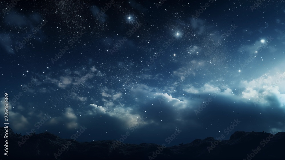 Beautiful stary night in blue colors with clouds 