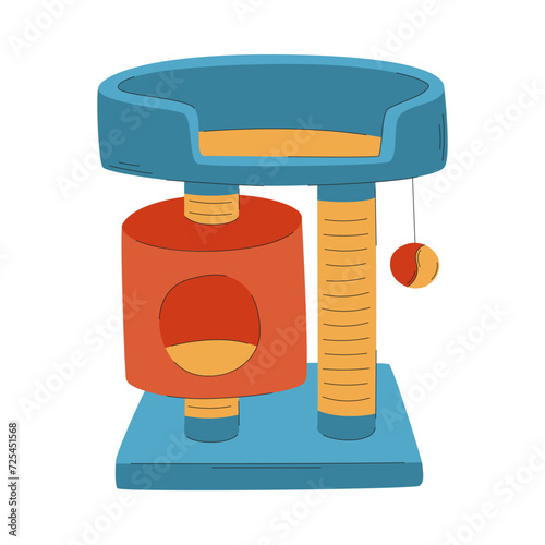 A house, a couch, a scratching post for a cat or dog. A pet care item. A flat vector illustration isolated on a white background.