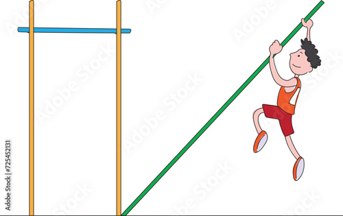 An athlete boy is doing a pole vault.