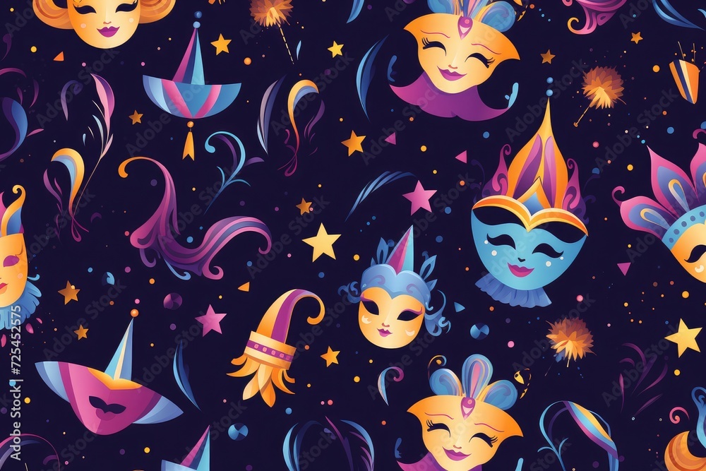 Enchanting Carnival Extravaganza - Seamless Festive Illustration Generative AI Enchanting Carnival Extravaganza - Seamless Festive Illustration Generative AI