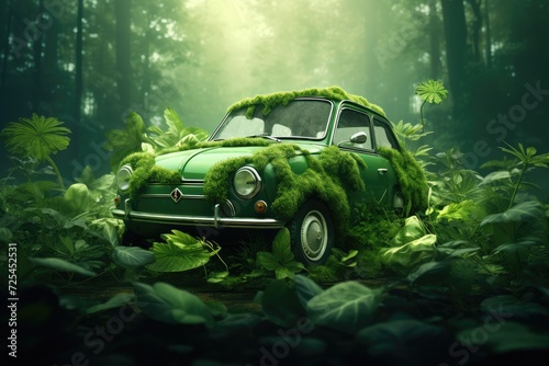 Lucky Green Vintage Car Cloaked in Shamrocks - A St. Patrick's Day Scene Generative AI
