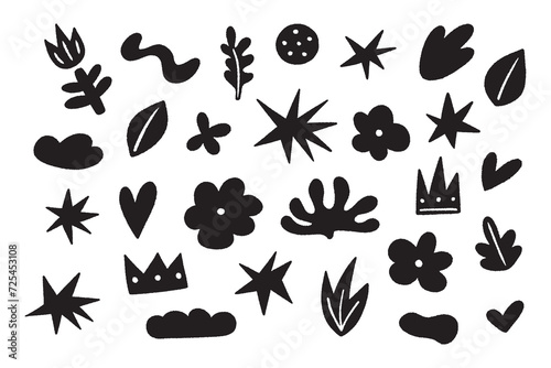 Abstract elements set. Star, flower, leaf, cloud, crown shapes. Hand drawn doodle vector illustration. © Animado