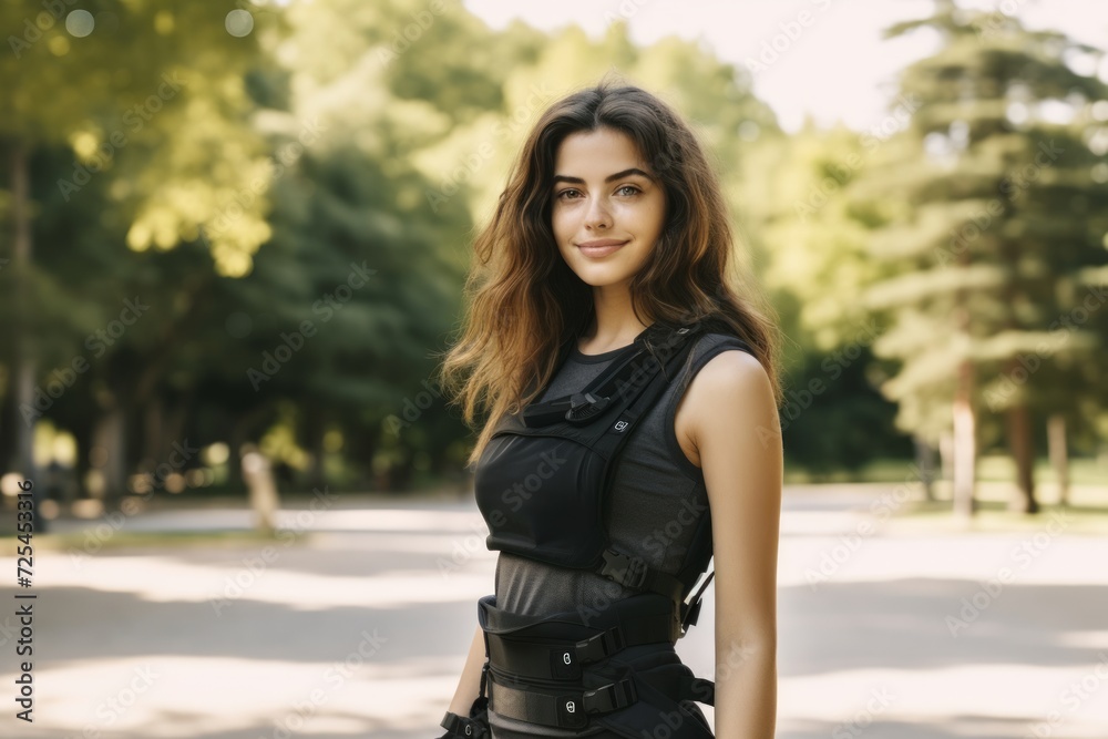Portrait of a beautiful girl in a black dress in the park Portrait of a beautiful girl in a black dress in the park