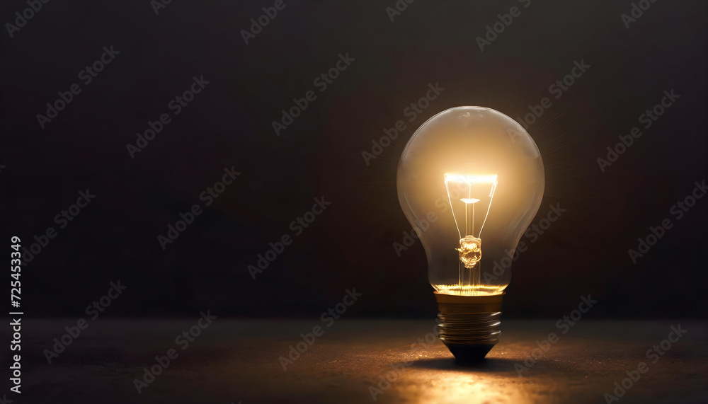 One of Lightbulb glowing in dark area with copy space for creative thinking, problem solving solution. One of Lightbulb glowing in dark area with copy space for creative thinking, problem solving solution.