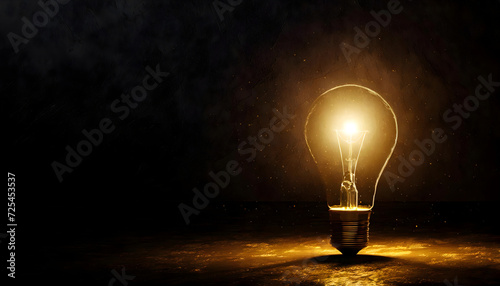 One of Lightbulb glowing in dark area with copy space for creative thinking, problem solving solution. photo
