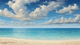 tropical beach panorama, seascape with a wide horizon, showcasing the beautiful expanse of the sky meeting the sea. generative, ai.
