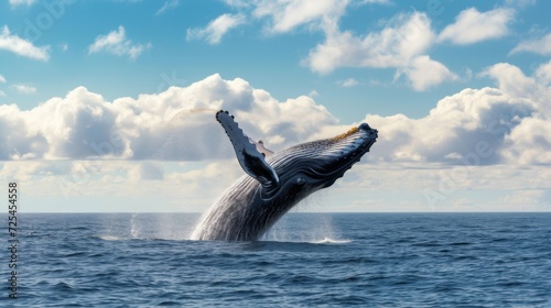 Magnificent Humpback Whale Breaching the Surface of the Deep Blue Sea AI Generated