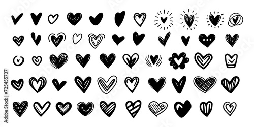 Set of abstract hand drawn scribble doodles hearts