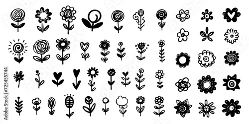 Set of hand drawn scribble doodles flowers