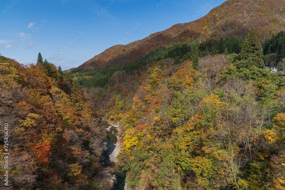 日本　秋田県湯沢市の小安峡の紅葉