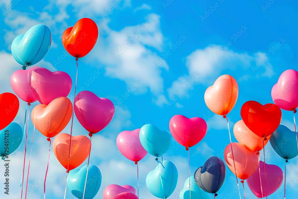 A Spectacular Ballet of Love with Heart-shaped Balloons, Painting the Firmament in Joyful Splendor.