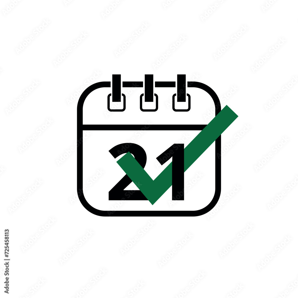 Flat calendar icon marking a specific day with checklist, day 21. Flat calendar icon marking a specific day with checklist, day 21.