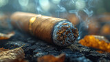 Cigar with smoke. Bad habit