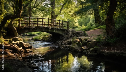 A Bridge Over a Small Stream in a Forest