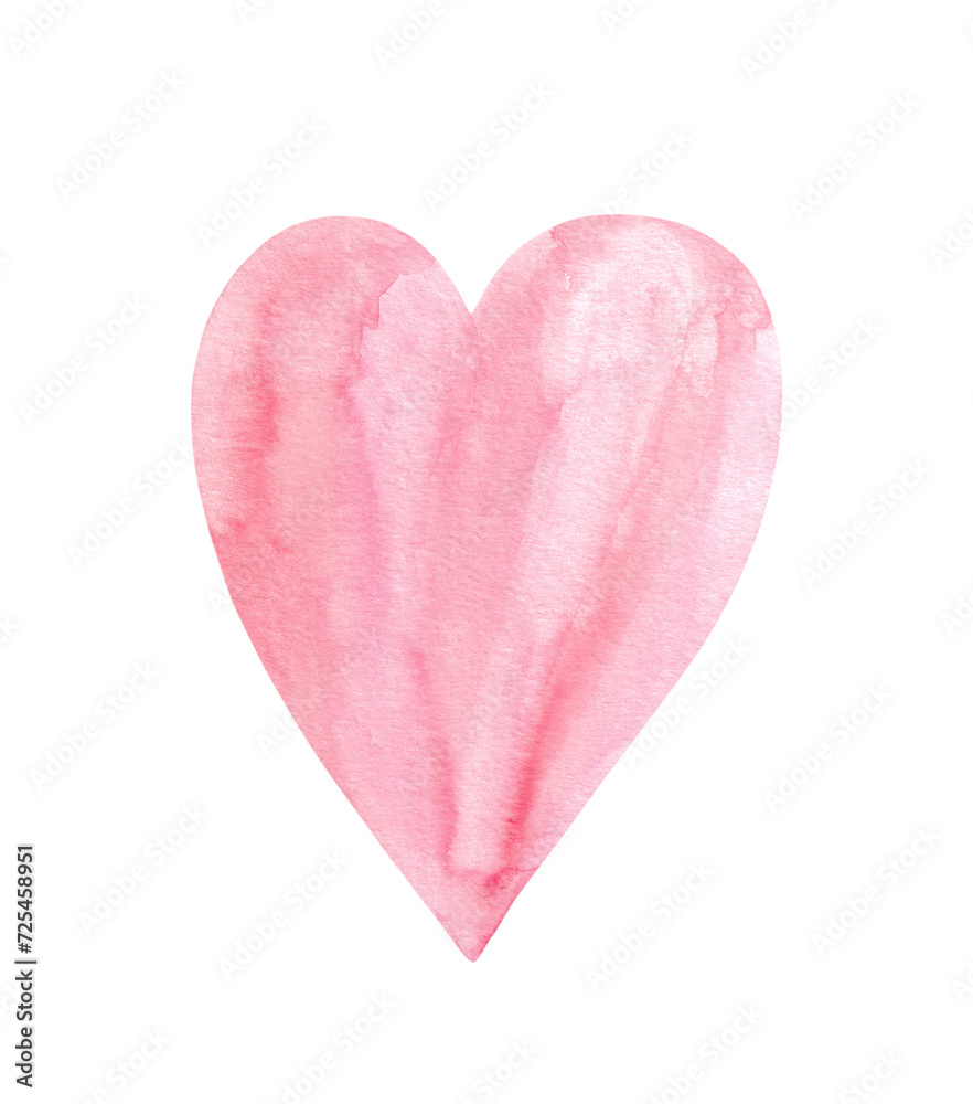Illustration of a hand drawn watercolor pink heart