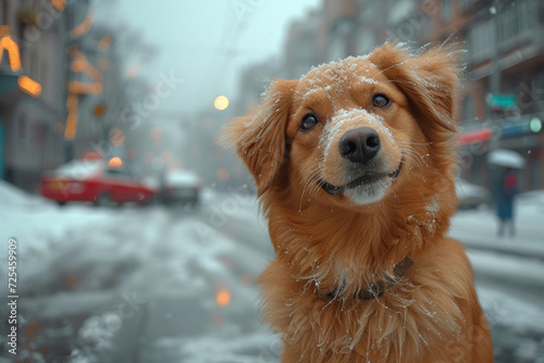 golden astrakhan dog, looking at the camera photo