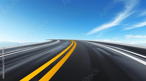 Race road to horizon. Asphalt roads, highway turn and curve long way. Vector includes white stripes and two yellow lines road markings  © Zahid